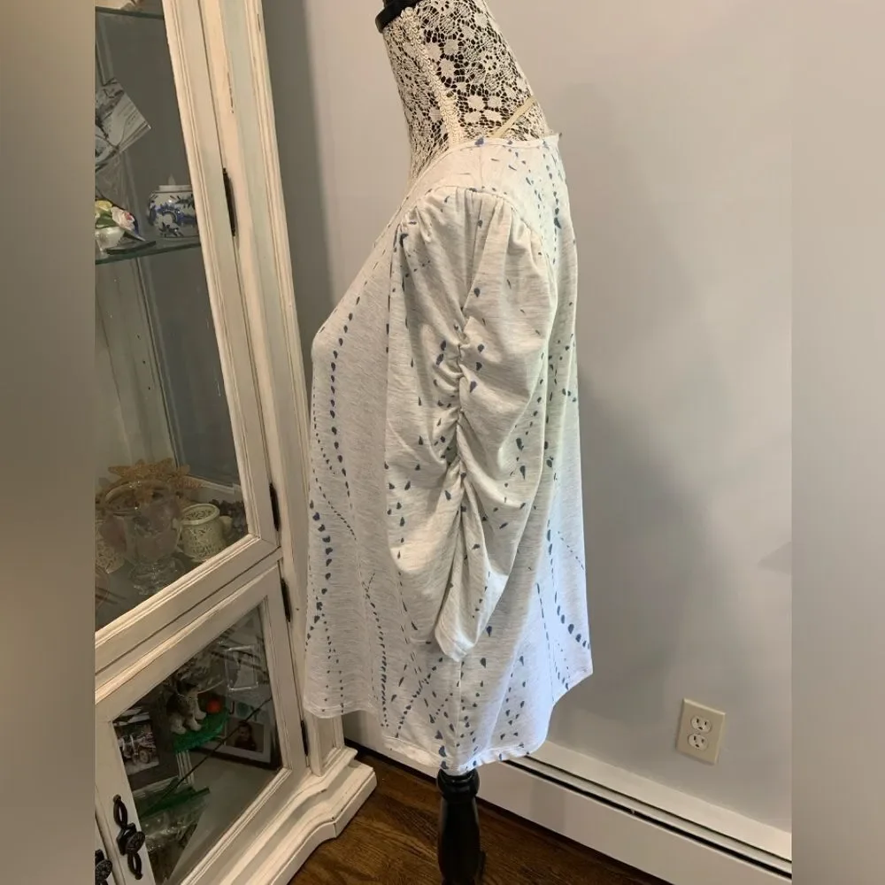 Democracy Cream and Blue  3/4 Sleeve Tunic