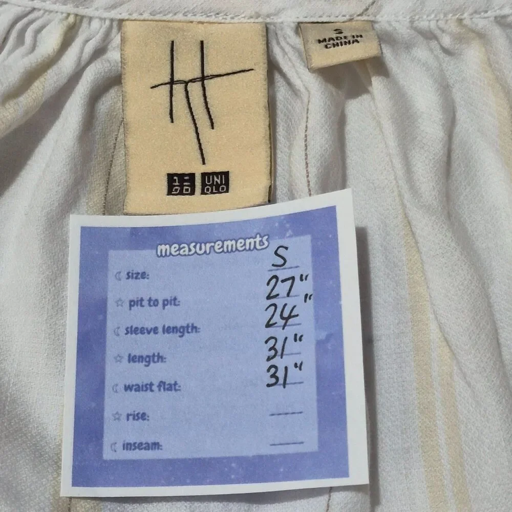 UNIQLO x Hana Tajima White Gathered Striped Tunic Top Size S Gauzy Mori Kei
