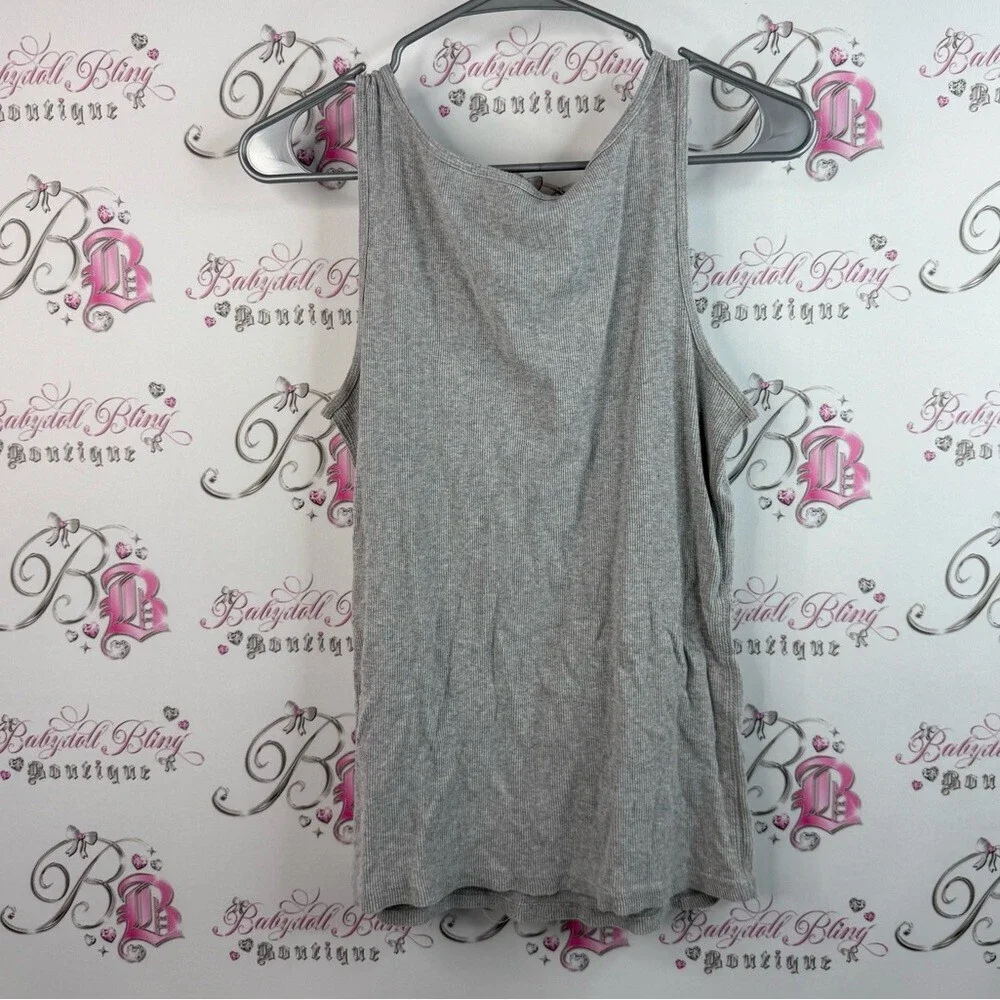 Faded Glory tank top swoop neck ribbed shirt Light Gray Women's Tank Top