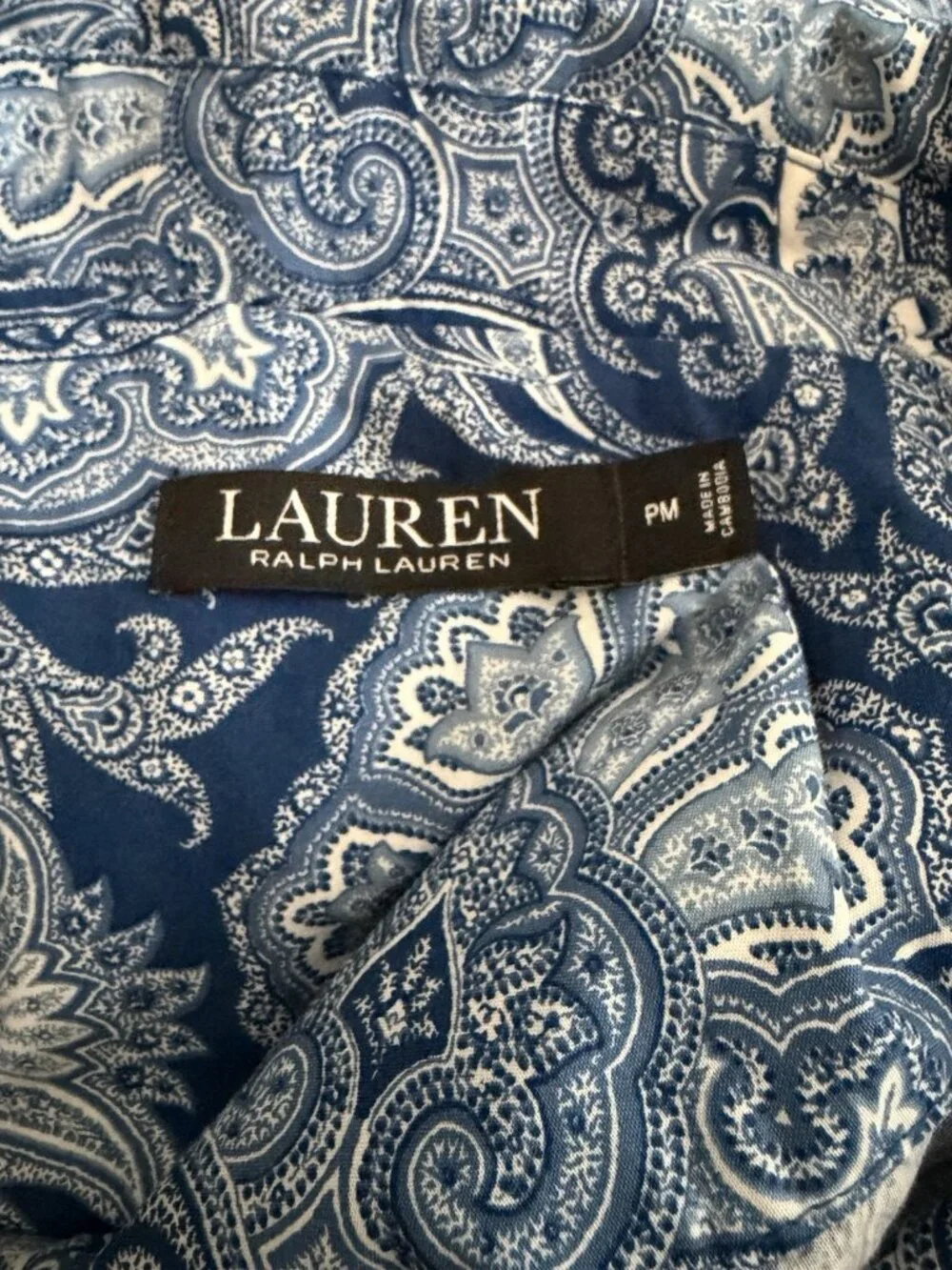 Lauren Ralph Lauren Womens Navy Paisley Sleep Shirt Petite Medium Pajama Top