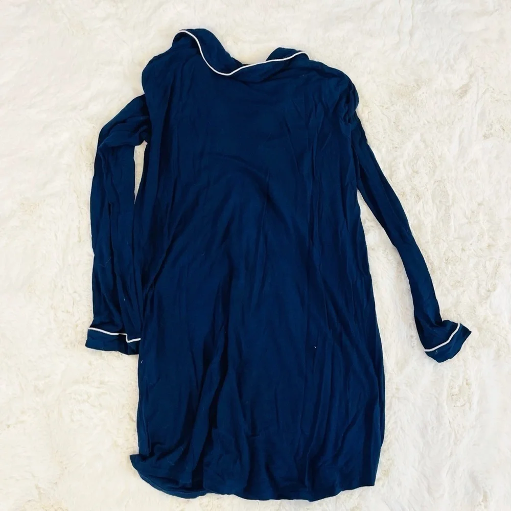 Gilligan & O’Malley Navy Blue Button Front Long Sleeve Sleep Shirt Dress Size M