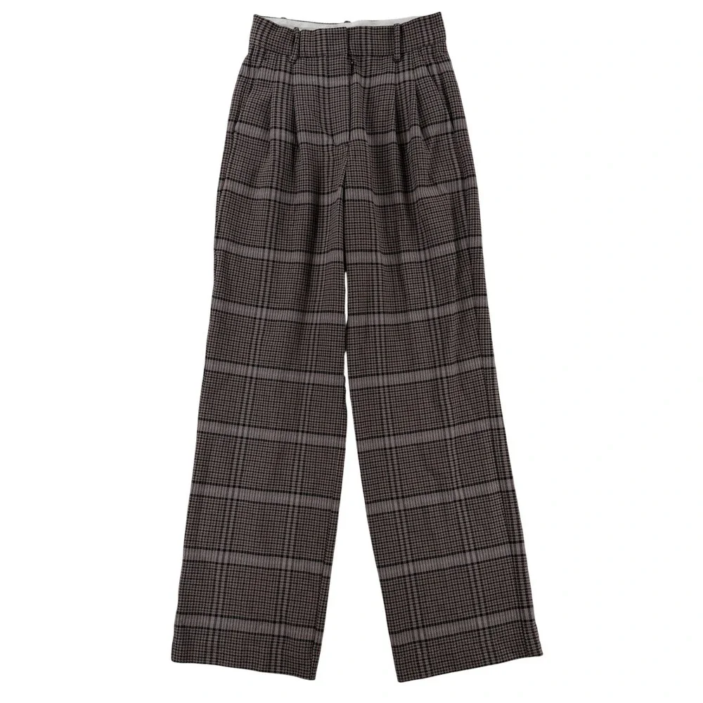 Aritzia Wilfred Dress Pants Womens 4 Brown Plaid Tweed Pleated Relaxed Work‎