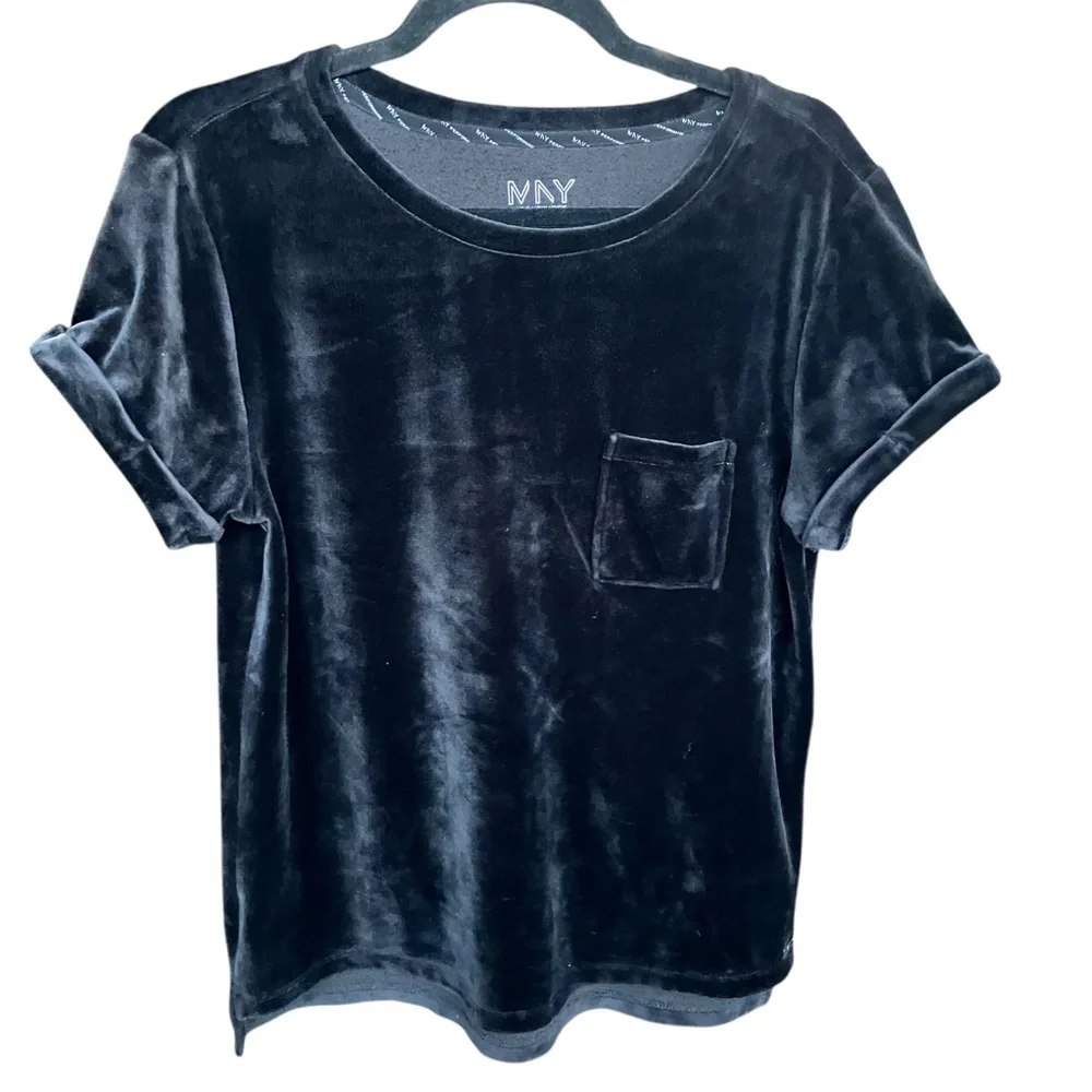 DKNYT Black Velour Pocket Tee Y2K‎ Soft Grunge Streetwear, Medium