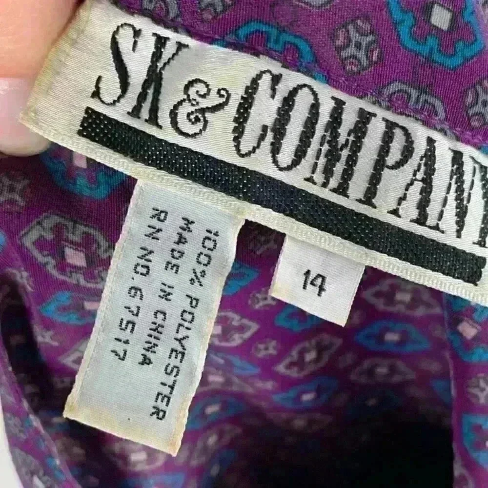 SK & Company Womens top size 14 purple geometric vintage 80s 90s