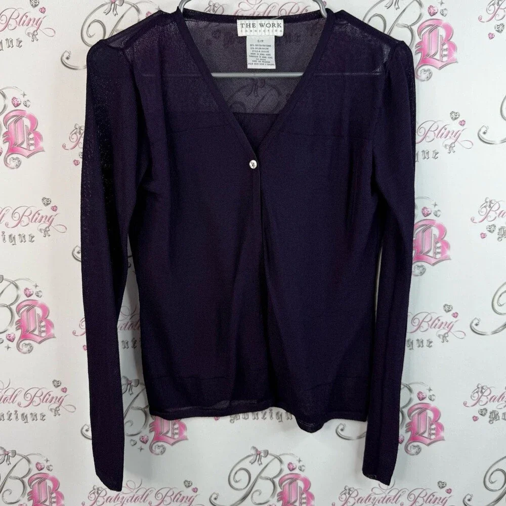The work connection, cardigan, button up, Women's Deep Purple V-Neck Blouse