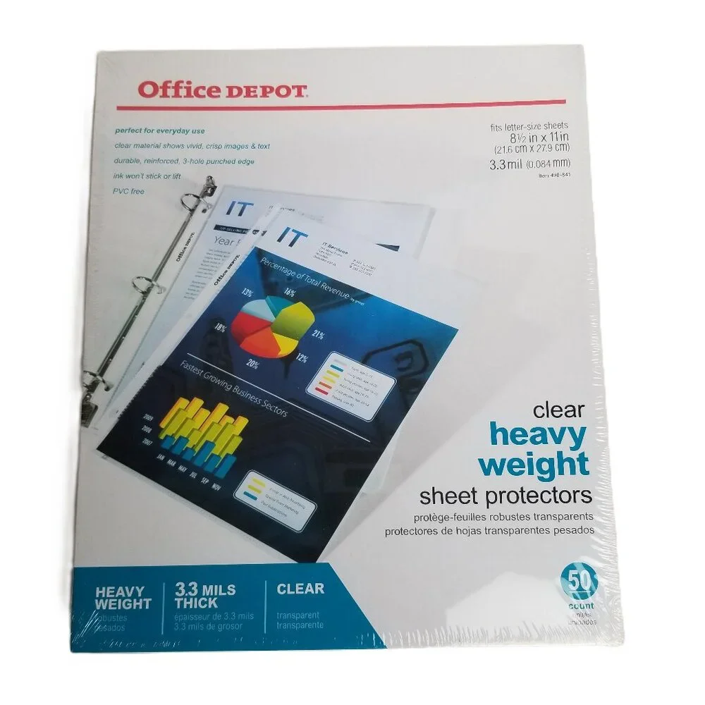 Office Depot Heavyweight Sheet Protectors 50 Count 3.3 Mil Clear Top Load NEW