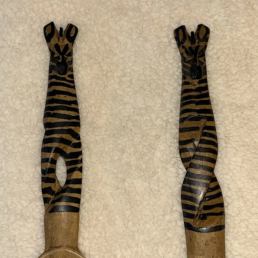 Handcarved Wooden Zebra Salad Serving Set