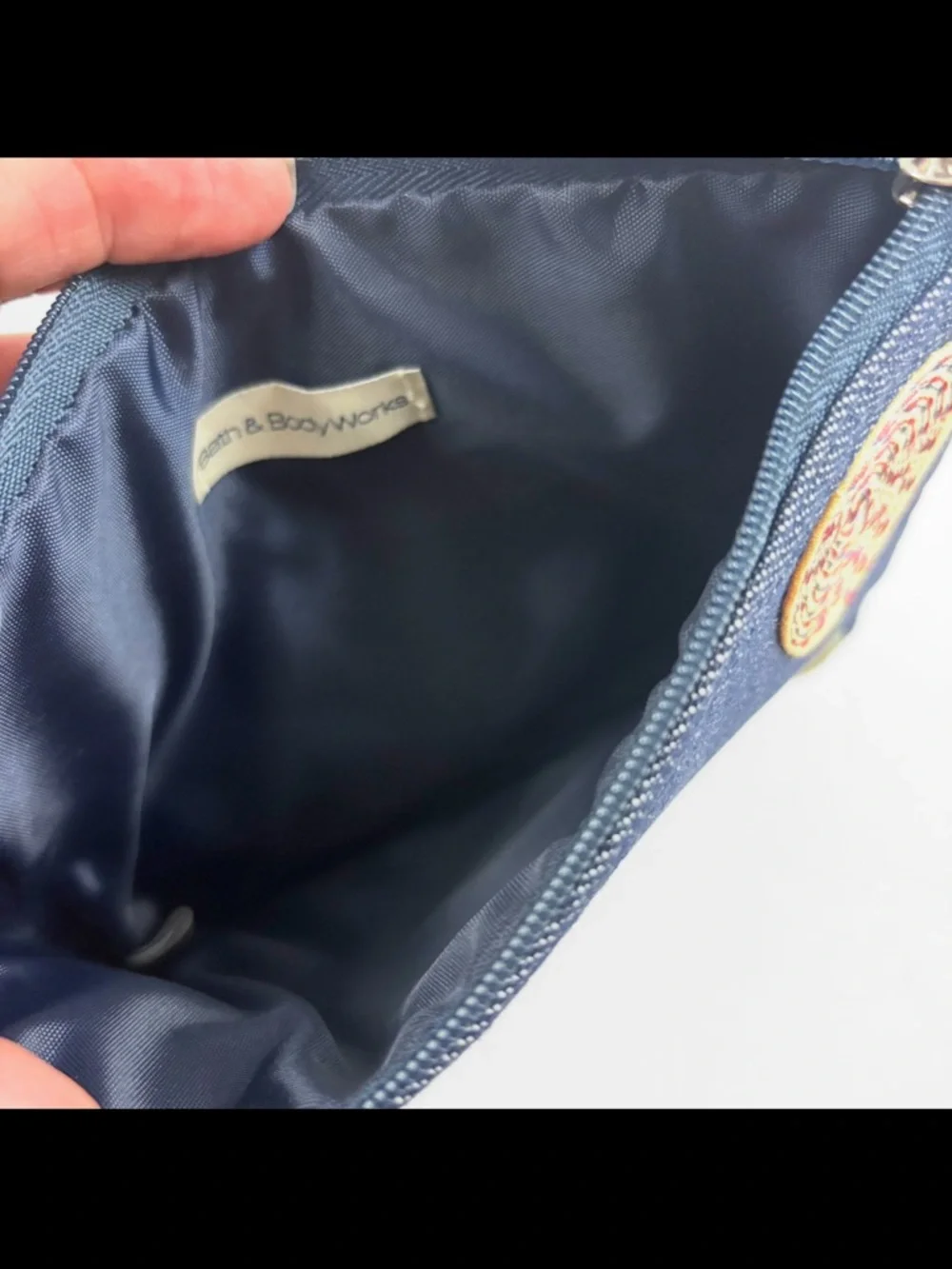 NWT Bath & Body Works Denim Toiletry Bag Makeup Case w/ Bottom‎ Zip Compartment