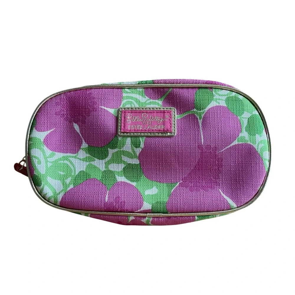 Lilly Pulitzer Estee Lauder Floral Makeup Bag Pink Green Cosmetic Pouch Travel‎