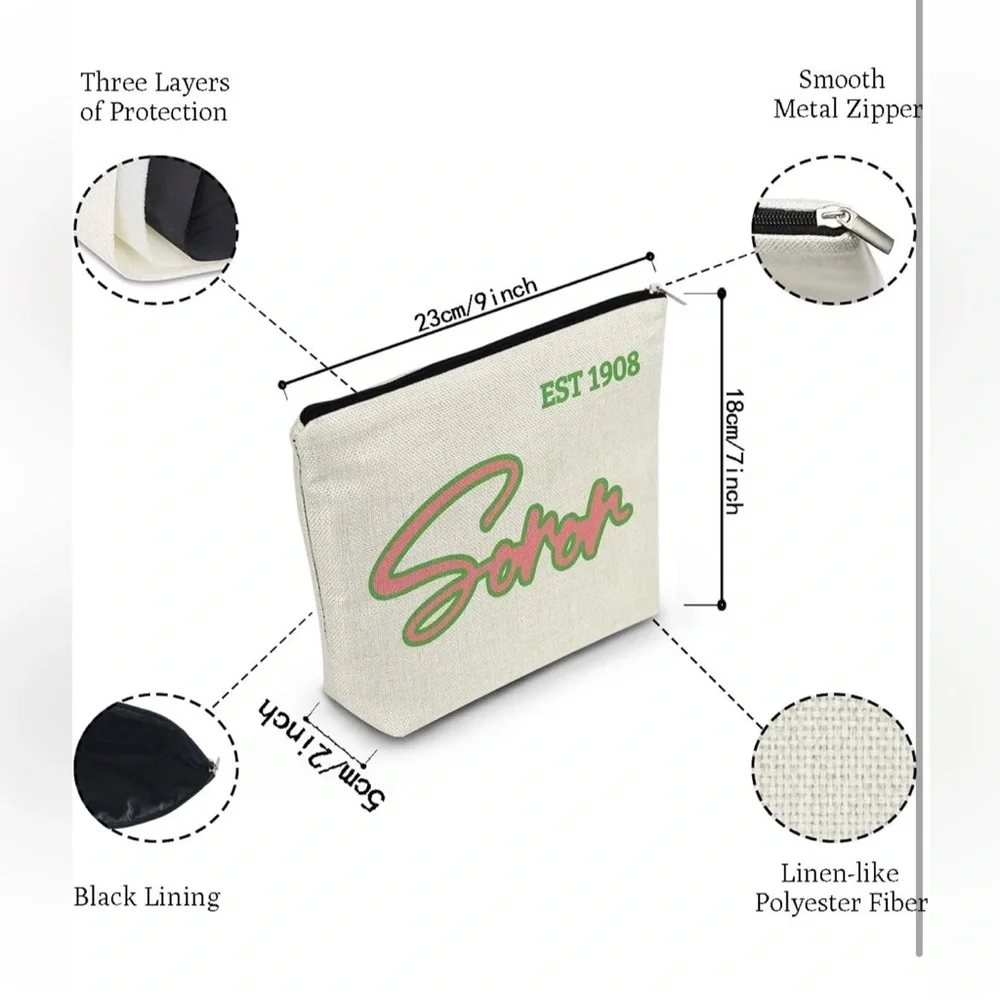 Sorority 1922 Presents Sisterhood Soror EST 1922 Canvas Makeup‎ Bag