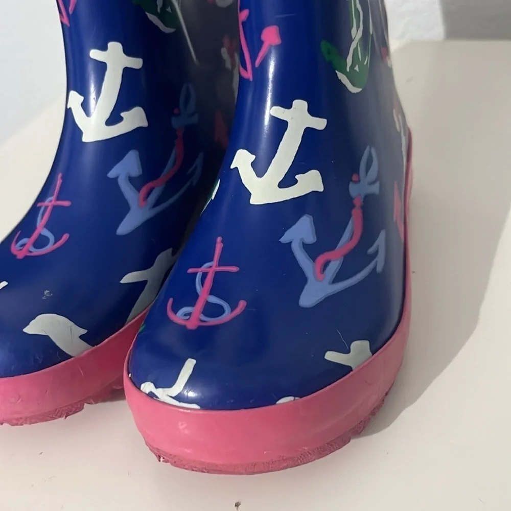 Gymboree Girl’s Nautical Preppy Anchor Rain Boots Size 11
