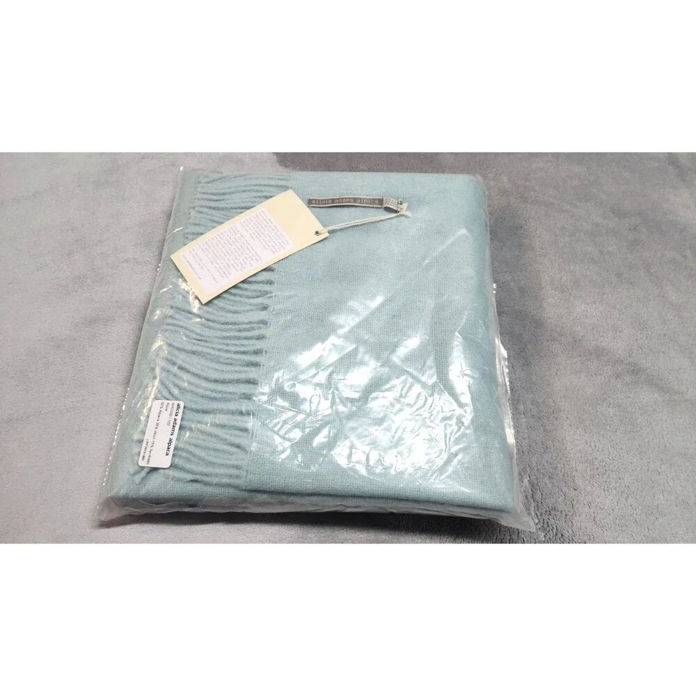 Alicia Adams Alpaca Wool Blend Patmos Throw Blanket Aqua‎ 51” X 71” Blue