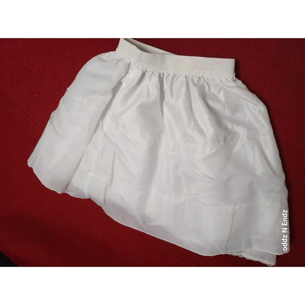 Vintage Childs White Petticoat Skirt With Lace‎ Trim Elastic Waist Underskirt