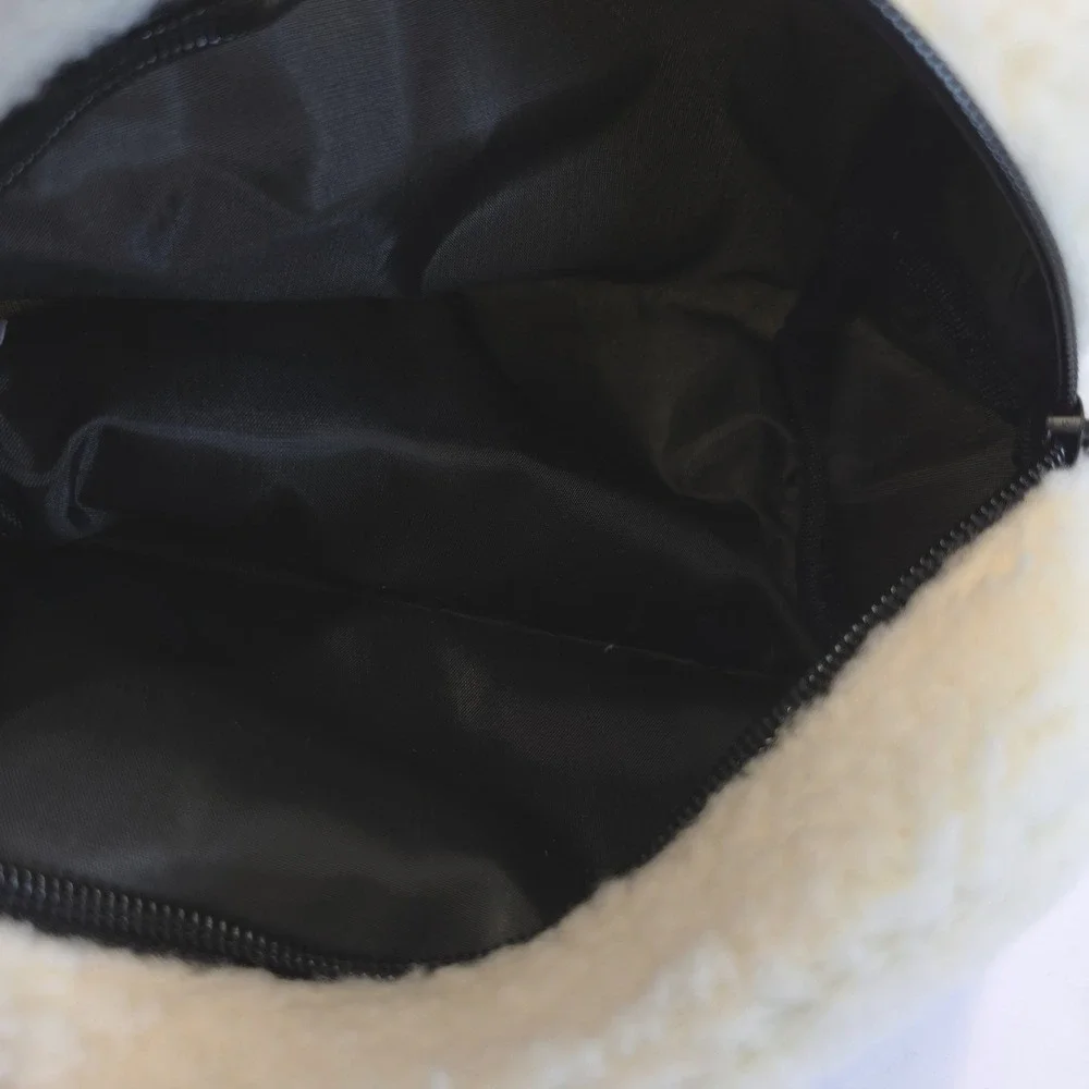 Kate Spade New York Sherpa Cream Fleece Cosmetic Bag Pouch Womens Small