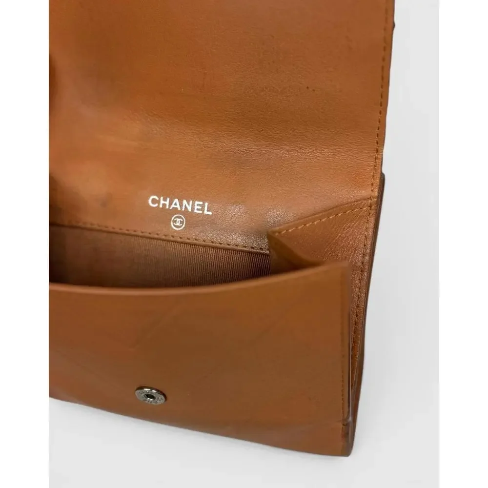 Chanel 2005 Tan Leather Stitch Bifold Wallet