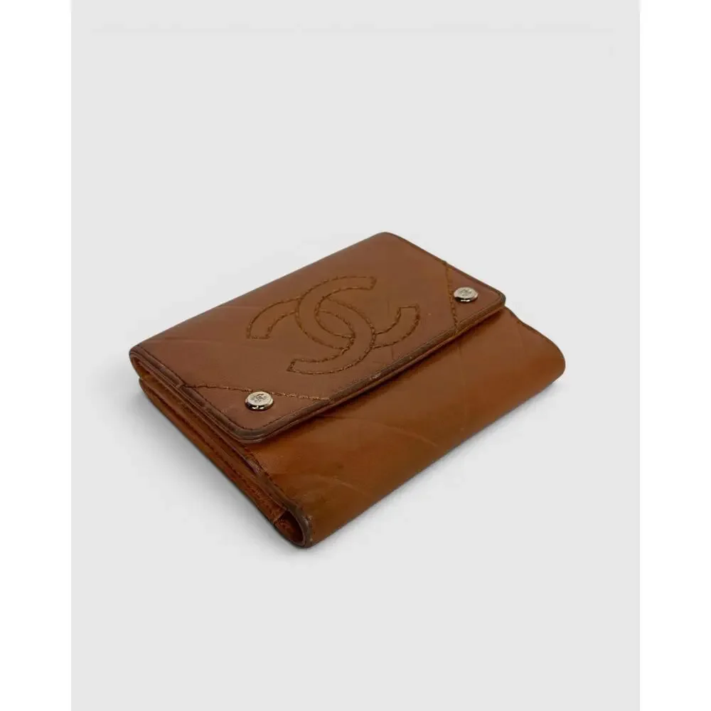 Chanel 2005 Tan Leather Stitch Bifold Wallet