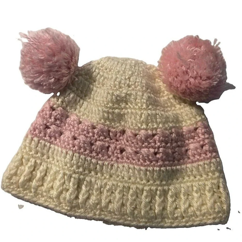 Handmade Baby Beanie Crocheted With Double Poms