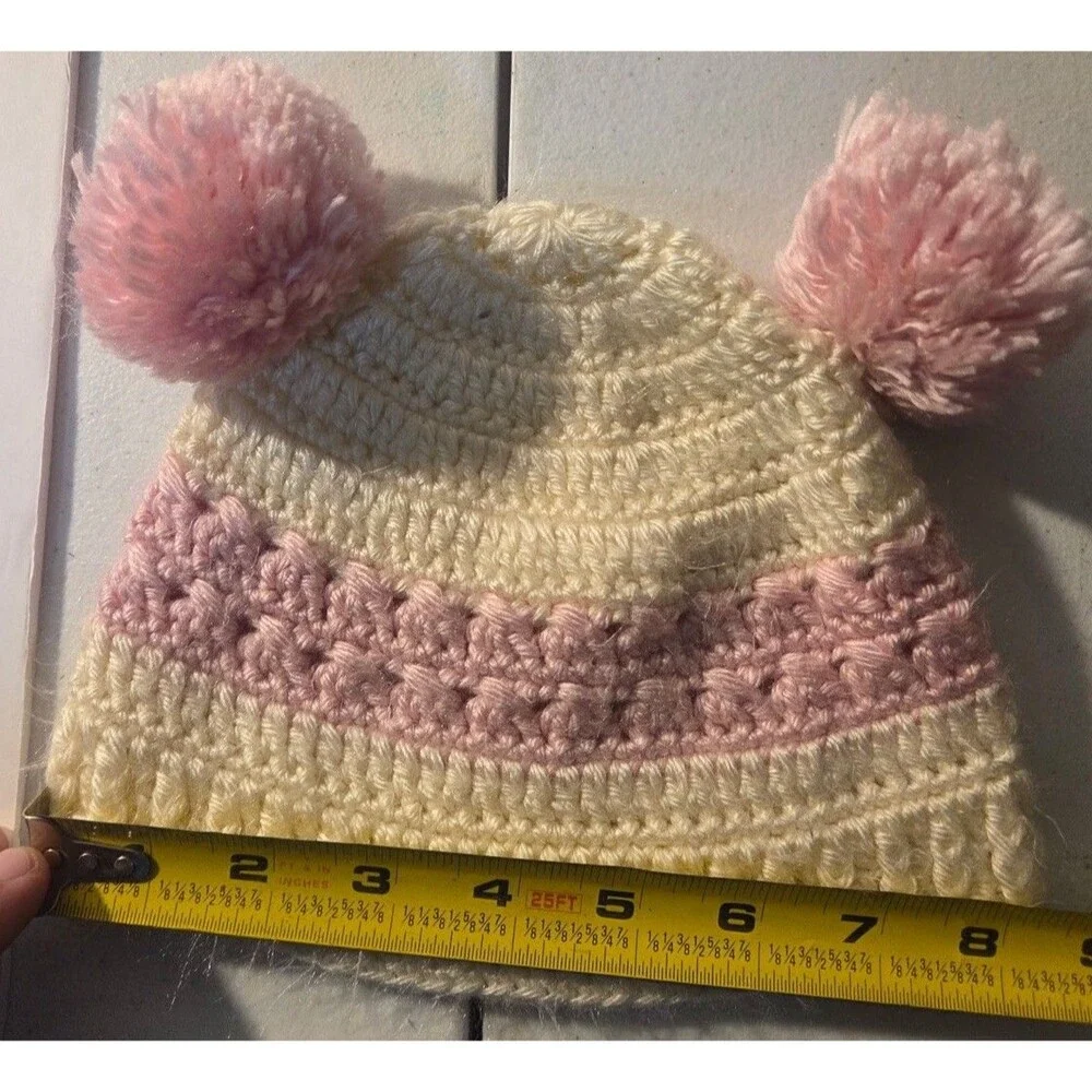 Handmade Baby Beanie Crocheted With Double Poms