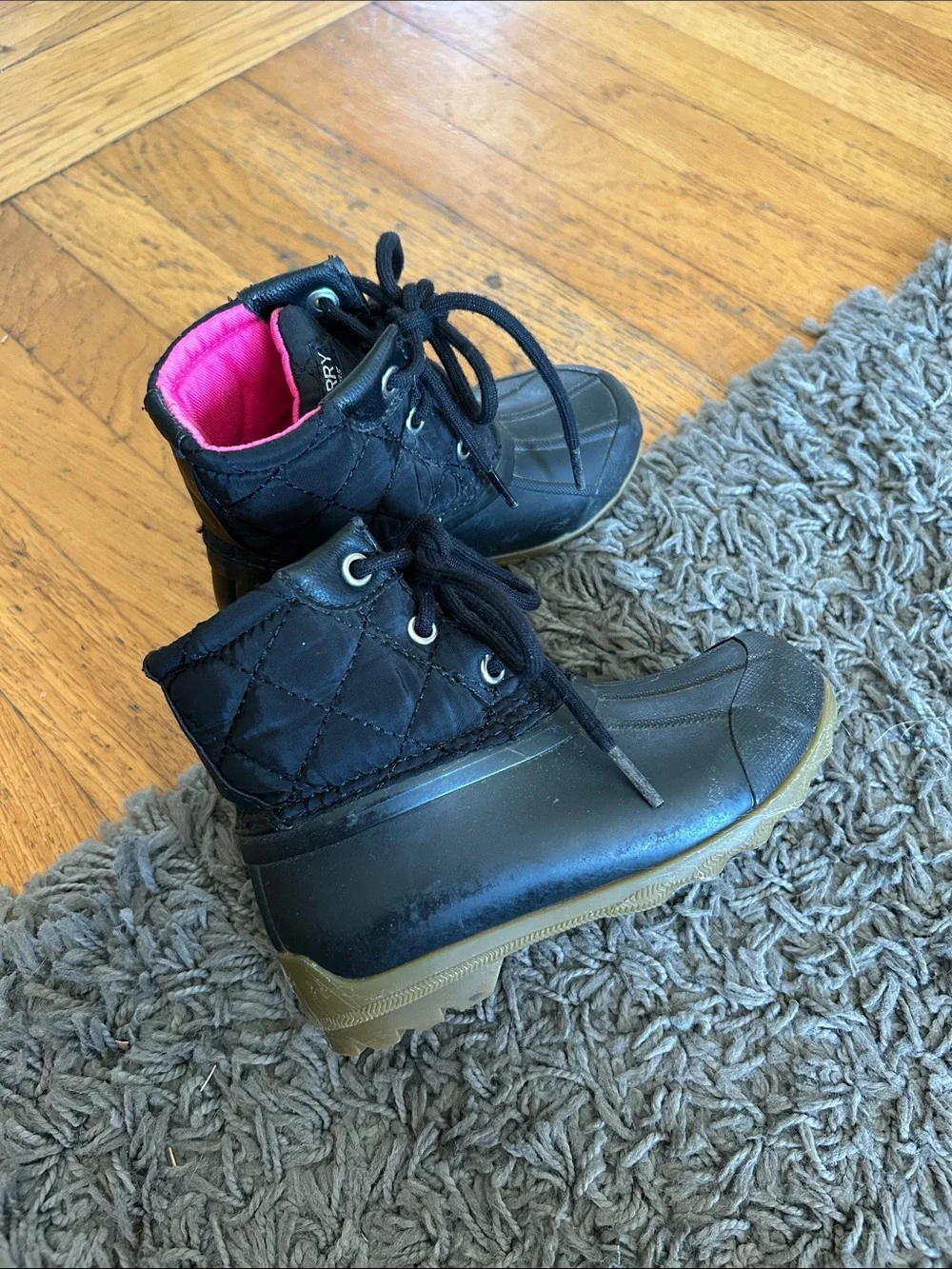SPERRY Girls Toddler Black Winter Duck Boots with Pink Lining Size 9