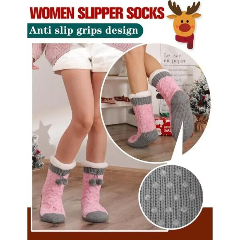 Women’s Fuzzy Slipper Socks – Non-Slip, Warm & Cozy Plush Winter Cabin Socks