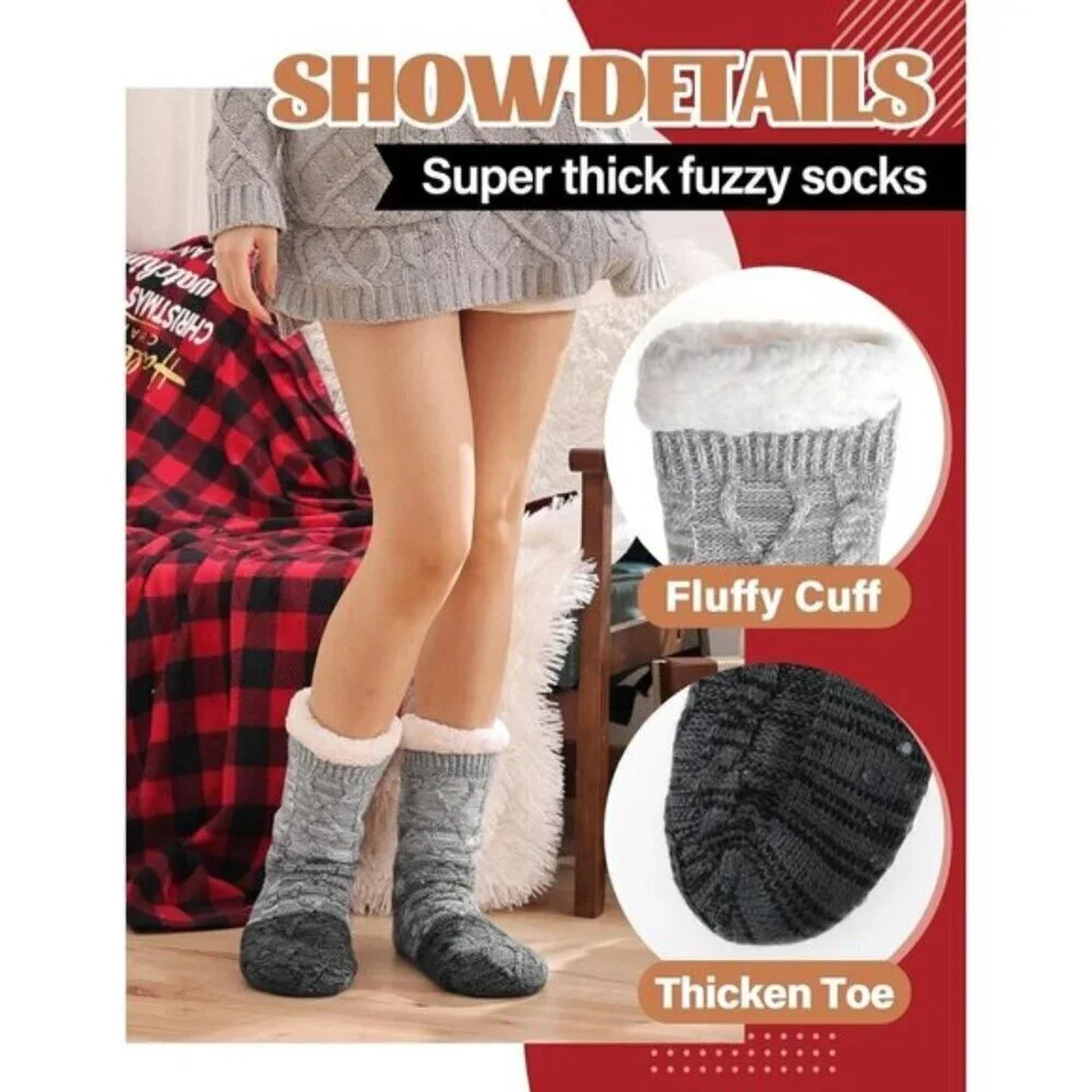 Analisa Women's Fuzzy Slipper Socks Non Slip Thick Warm Cozy Grips Size 6-9