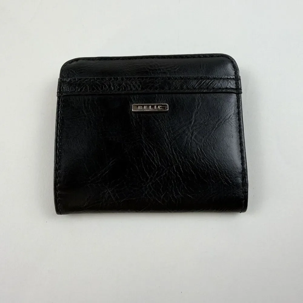 Relic Faux Leather Wallet Snap Up Black Credit Card Cash Slot BI Fold 4x3 Unisex