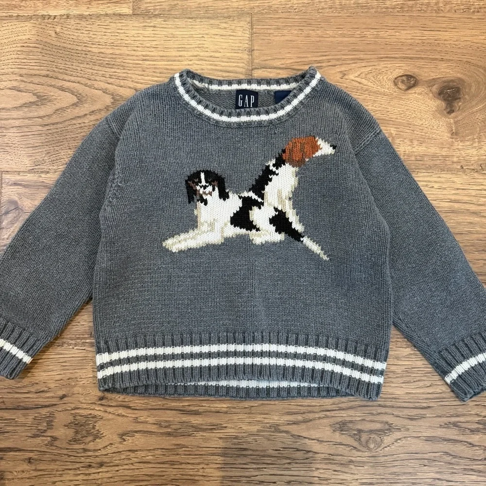Vintage Y2k Baby Gap Grey Knit Rare Blend Dog Sweater Size 2T EUC