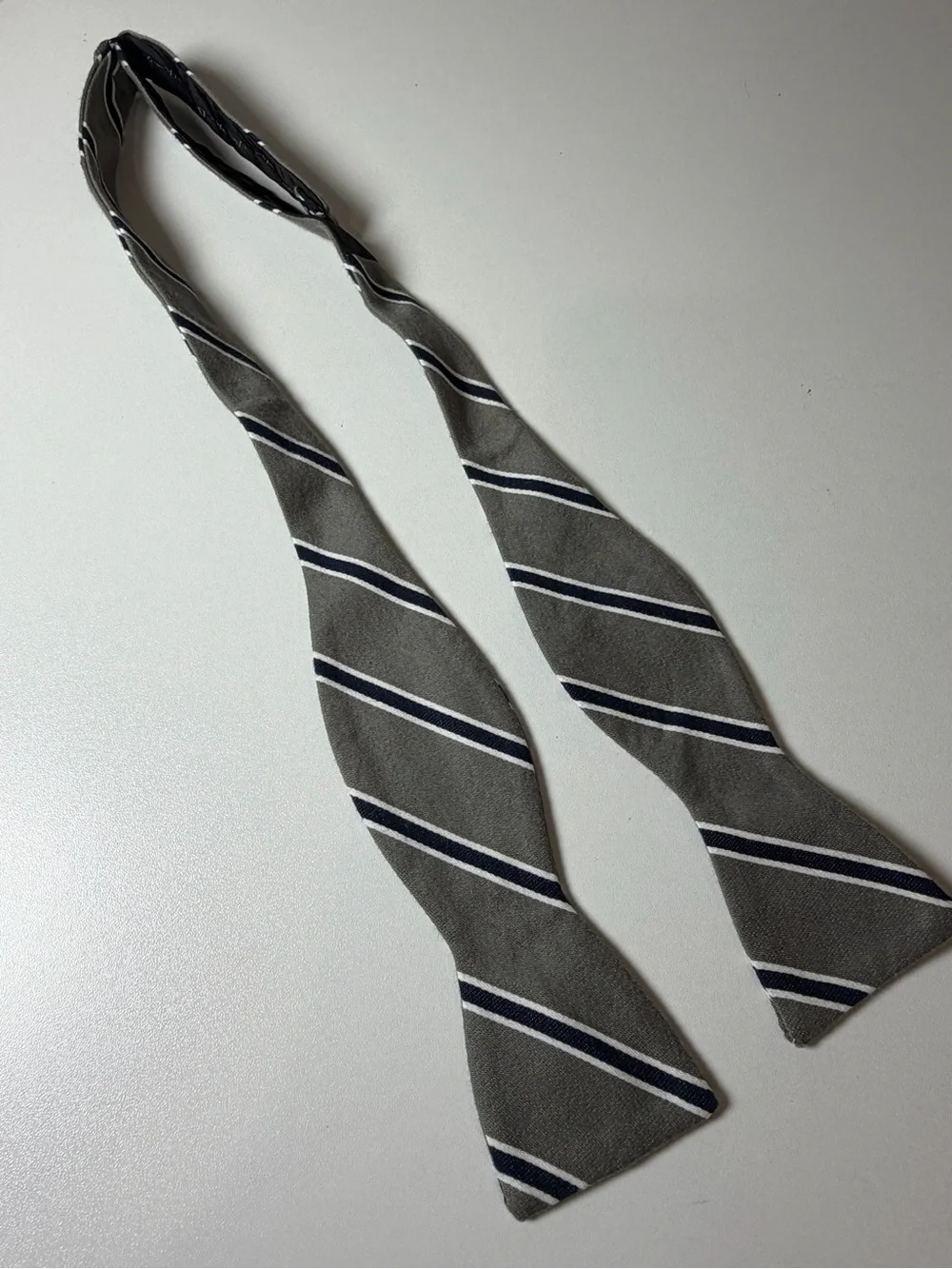 J. Crew Grey Striped Adjustible Silk Bow Tie with Navy and White Stripes Classic