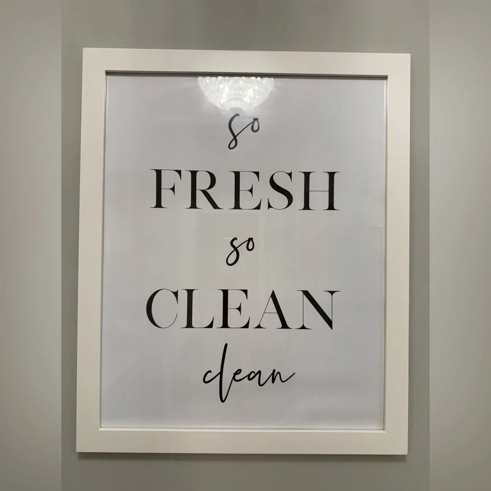So Fresh So Clean Clean White Picture Framed Sign Bathroom Decor 22 X 18”
