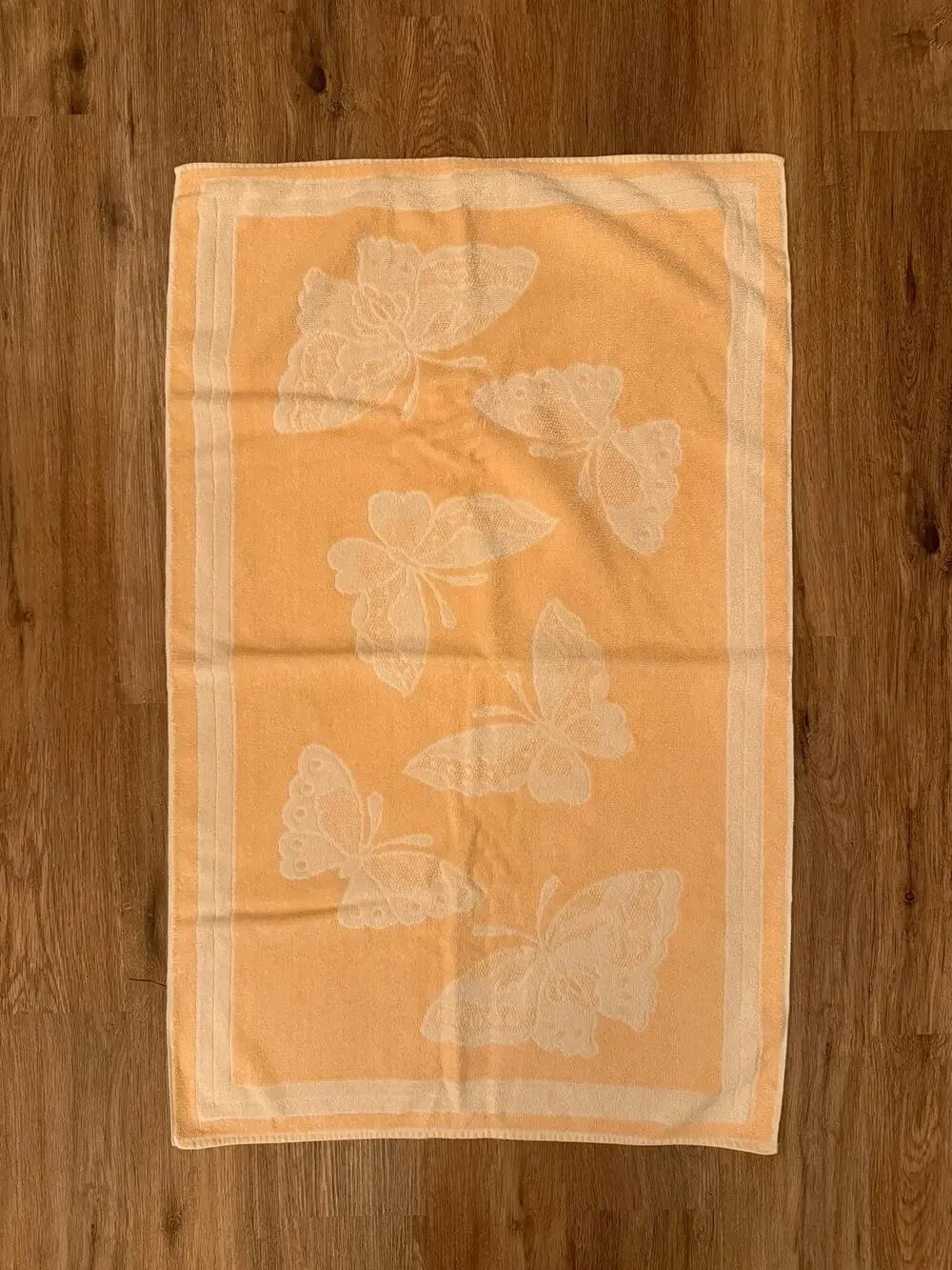 Vintage Fieldcrest Bath Towel with Butterflies Peach / Orange