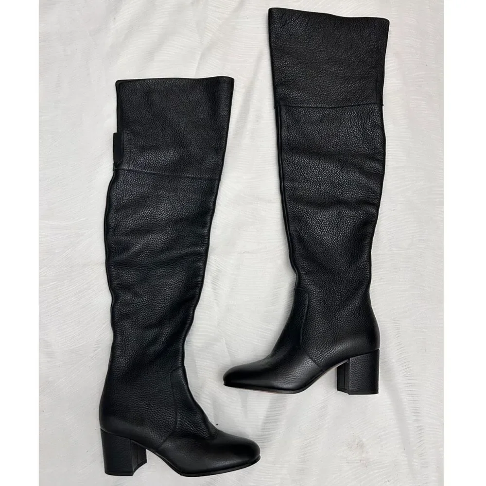 Via Spiga Finley Black Leather Tall Over the Knee Block Heel Boots - Sz 5.5M