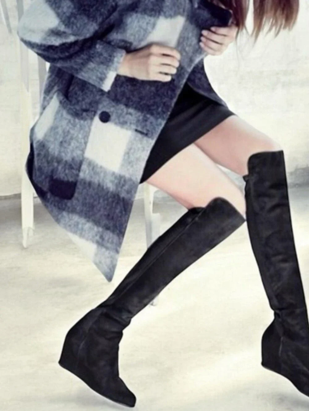 Stuart Weitzman Black Suede Over-the-Knee Wedge Boots