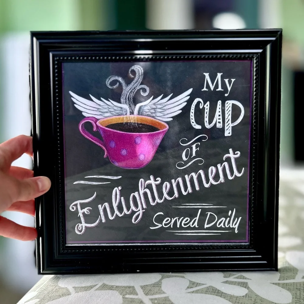 Framed Kitchen Coffee Lovers Angel Wing Wall Home Decor Art Display