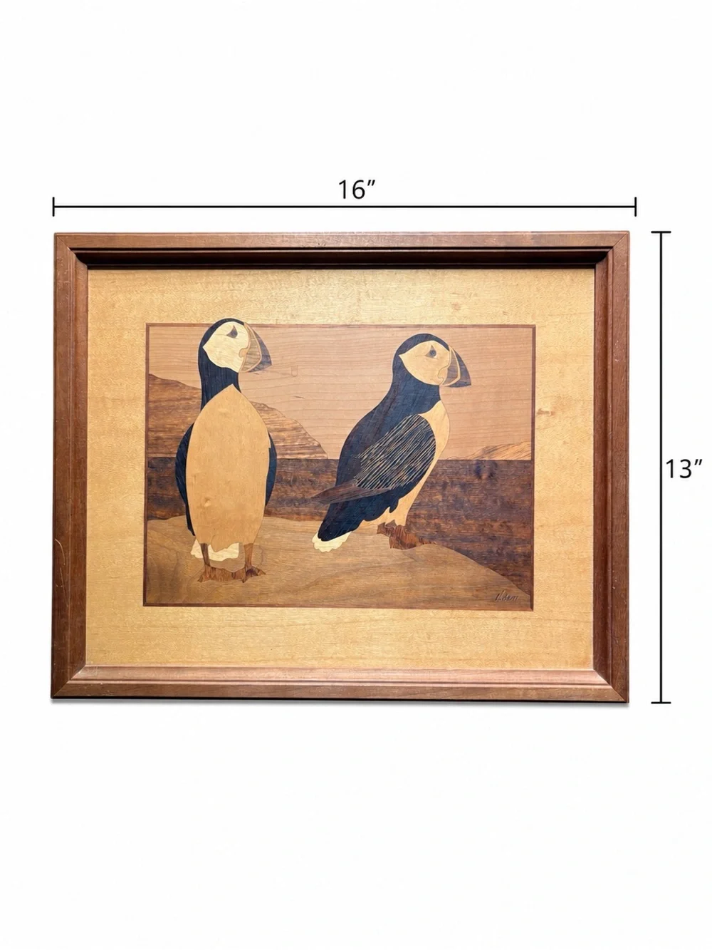 Hudson River Inlay Wood Marquetry Puffin Jeff Nelson 16” x 13”