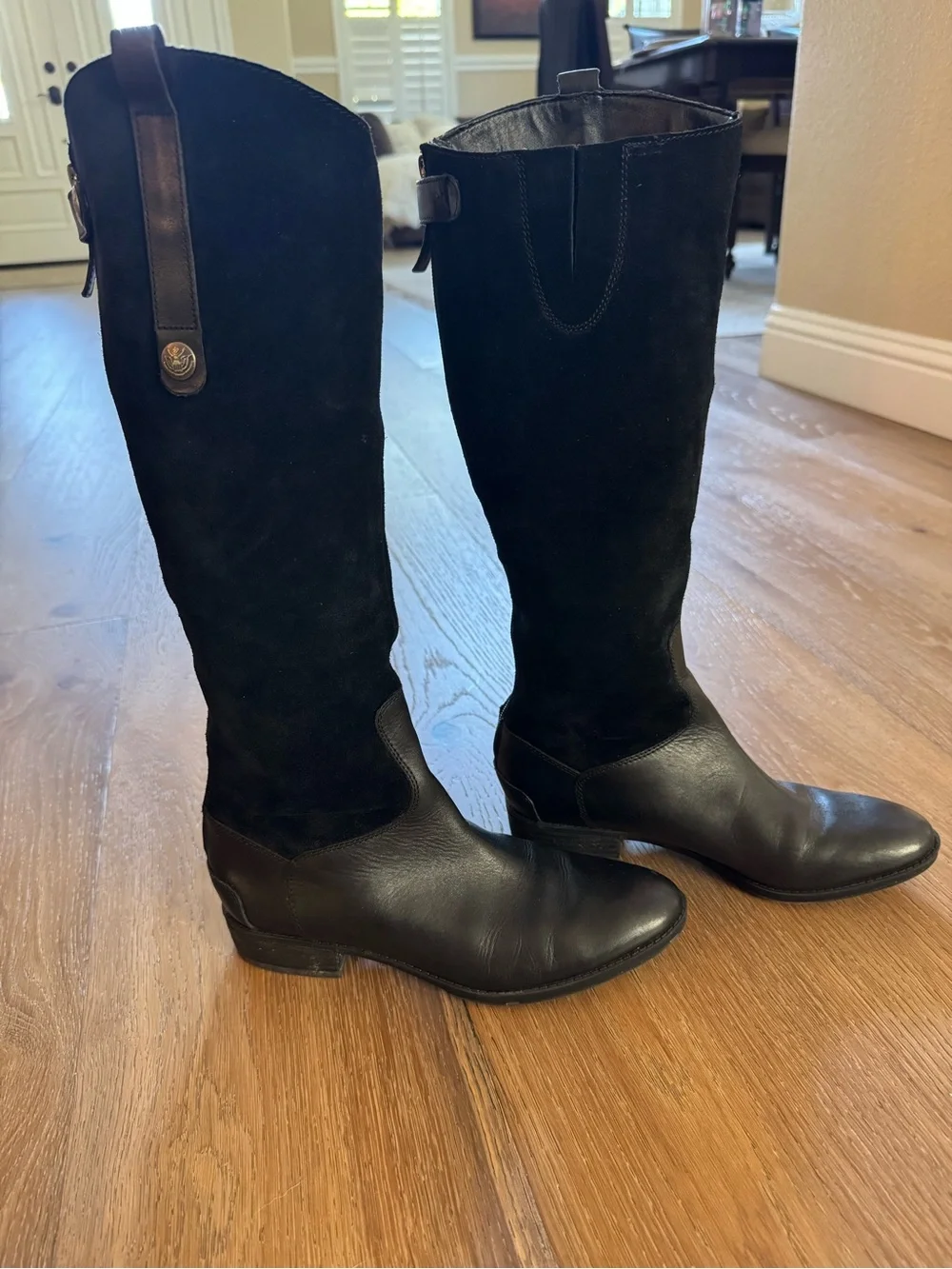 Sam Edelman Pembrooke Black Leather Suede Knee High Riding Boots Size 8