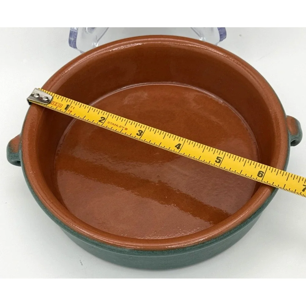 2 Peacock Teal Glazed Terracotta Casserole Dish 6