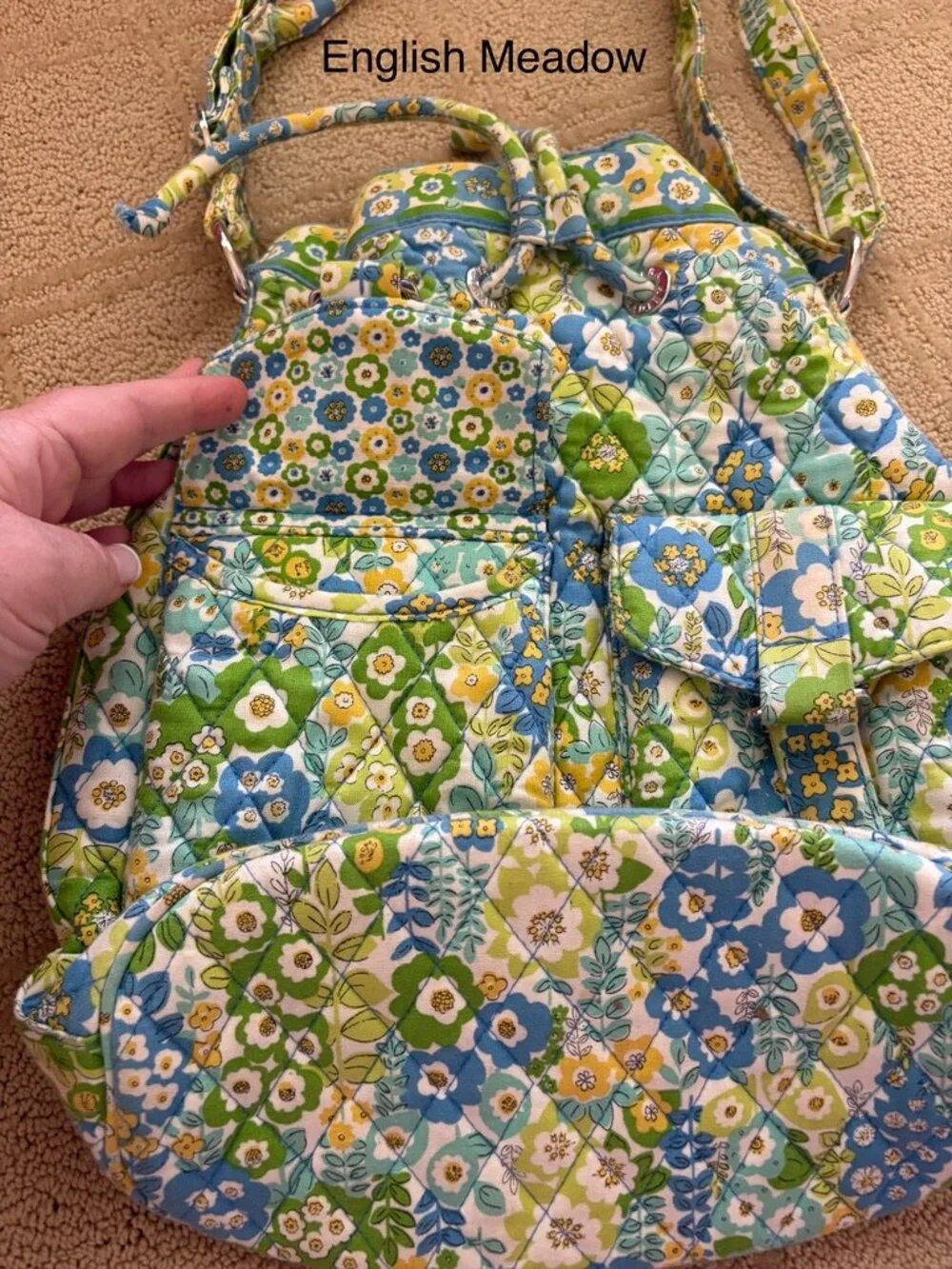 Vera Bradley English Meadow On The Go Shoulder Bag Retired Floral Blue Green