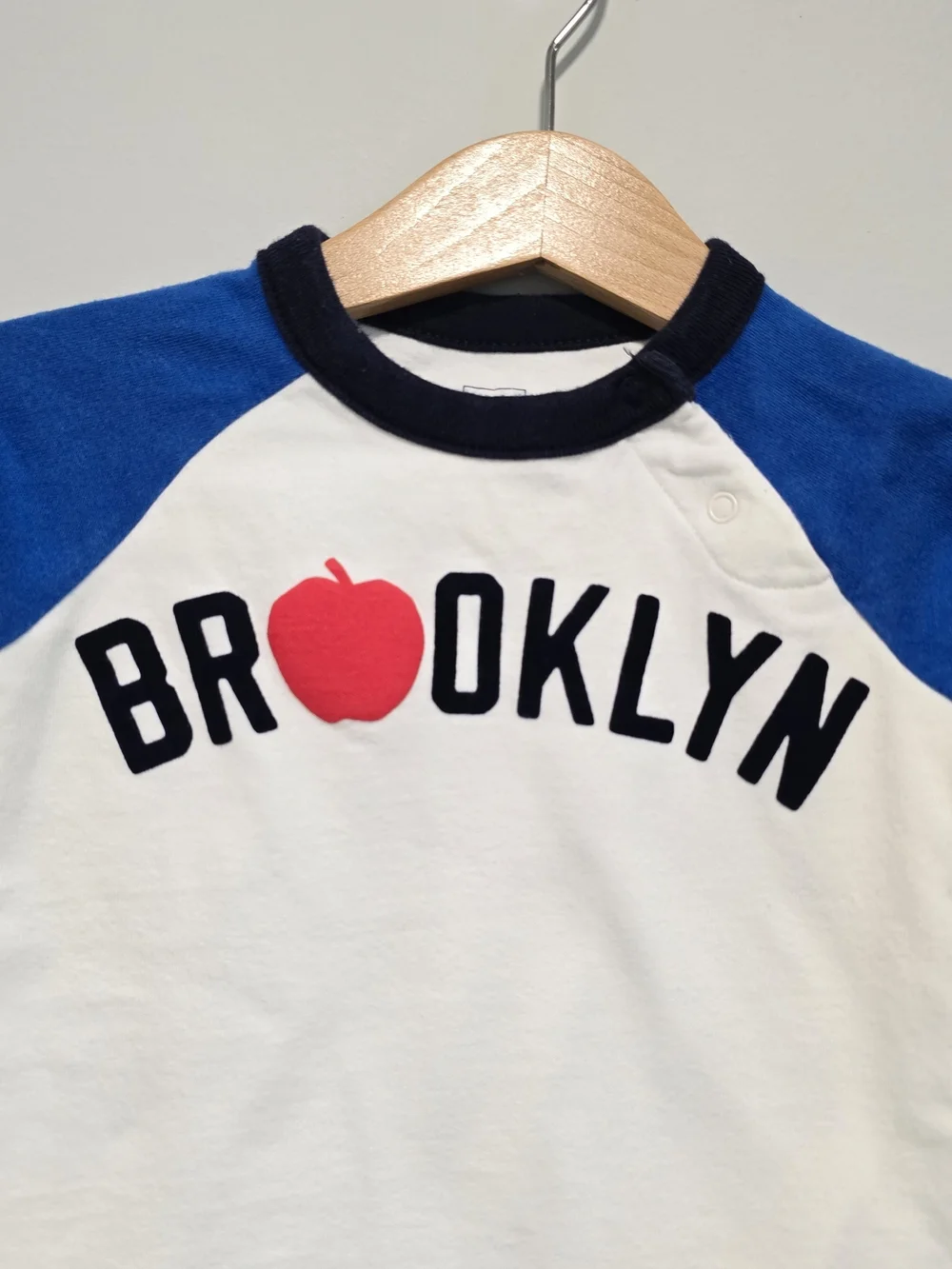 Brooklyn Raglan Baby One-Piece in White and Blue