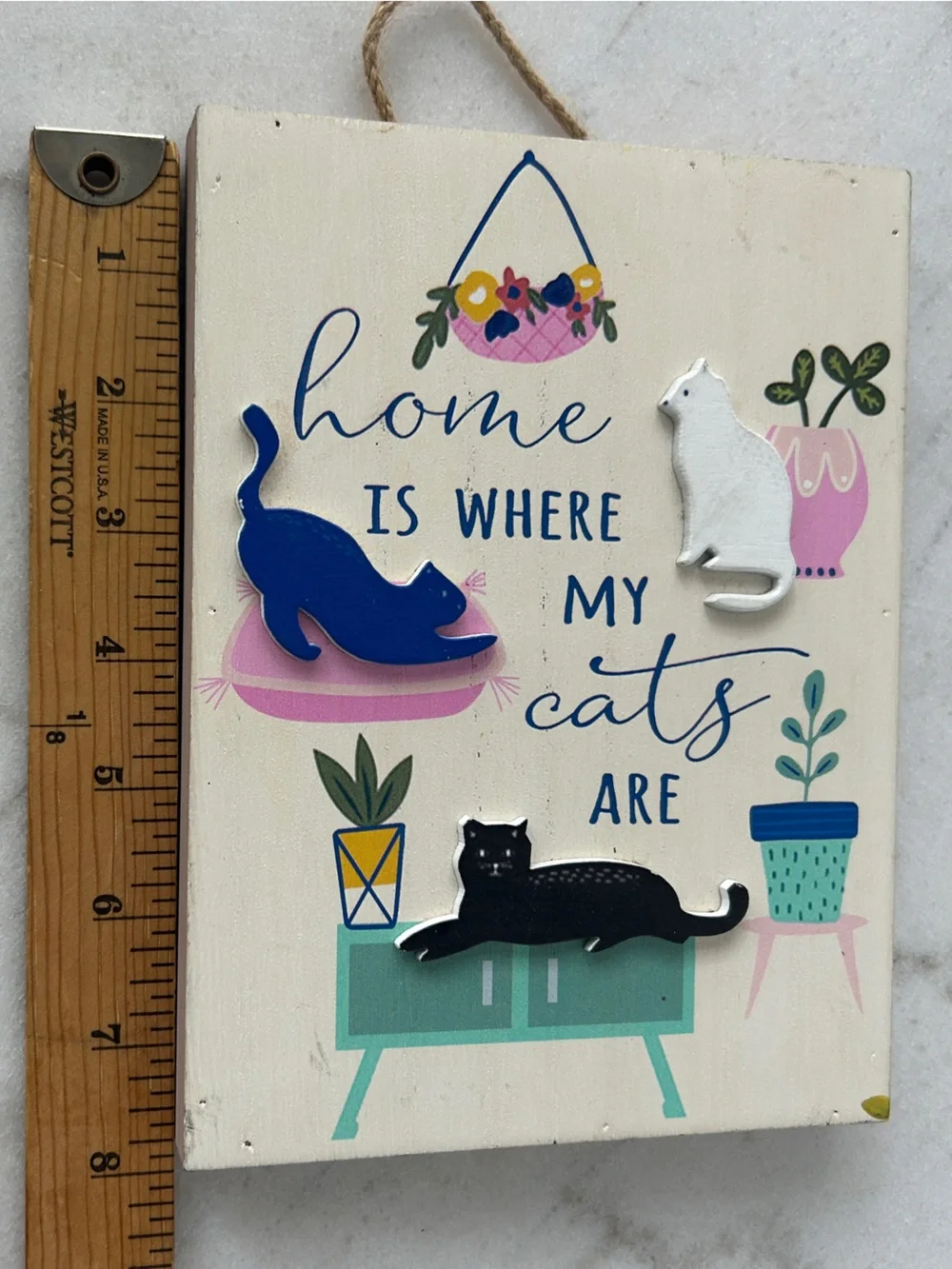 Home Is Where My Cats Are Wall Decor - Blue, White, Black Cats
