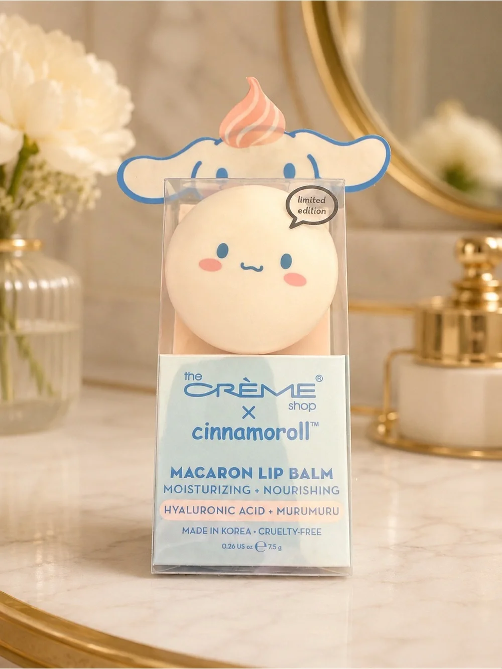 The Crème Shop x Cinnamoroll Macaron Lip Balm Peach Mousse Limited Edition