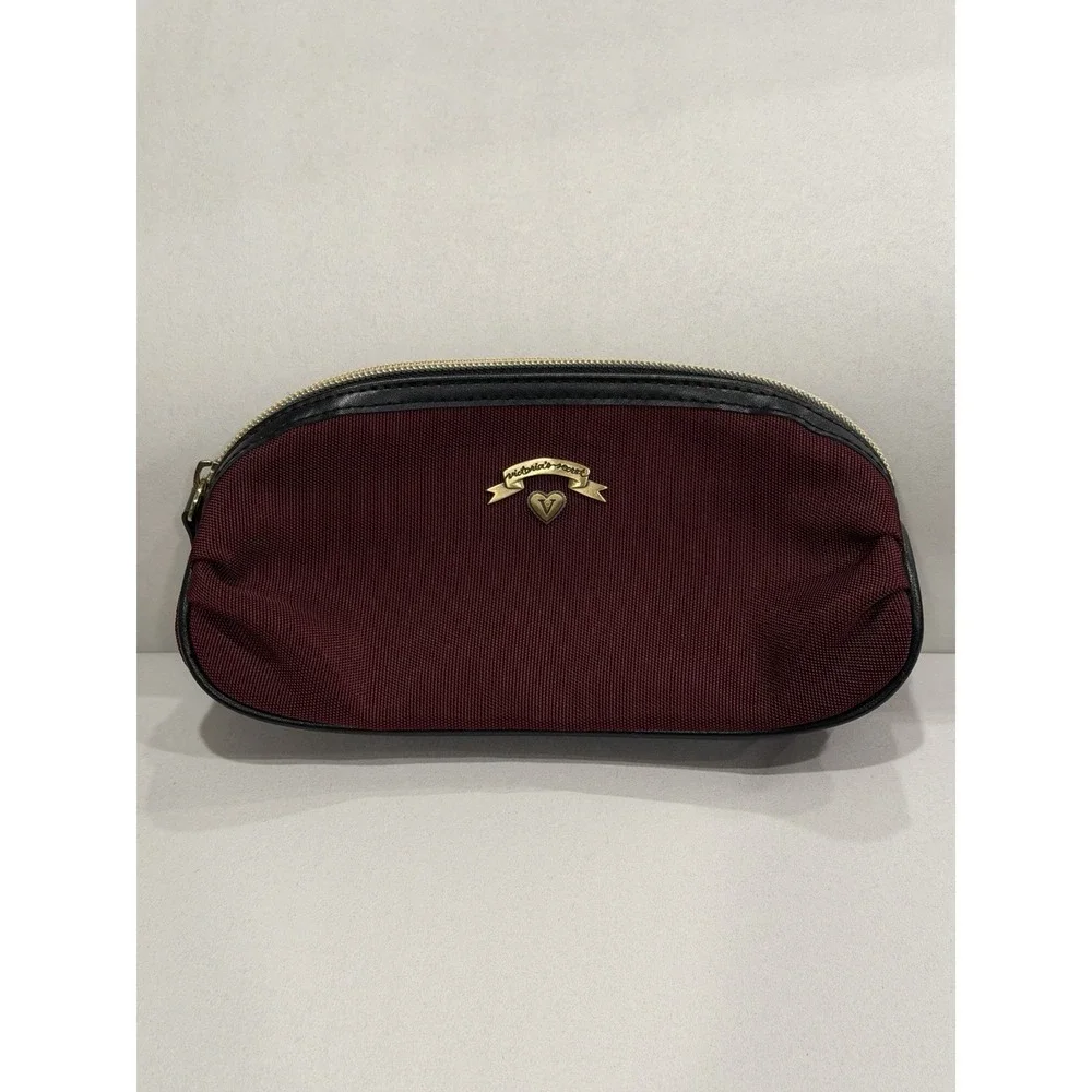 Victoria's Secret Small Maroon/Gold Travel Makeup Bag Case Cosmetic Bag  8
