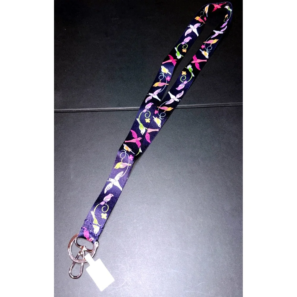 Vera Bradley Wide Lanyard Women French Ditsy Navy Blue NEW Bird Floral Print