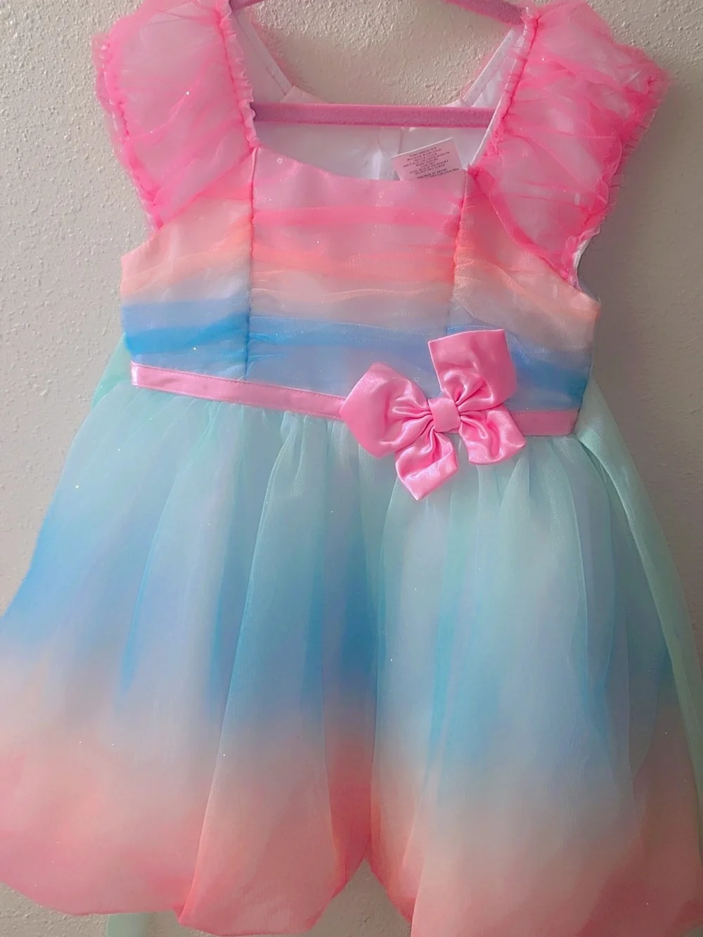 Girls' Rainbow Pastel Tulle Dress - Pink Multicolor