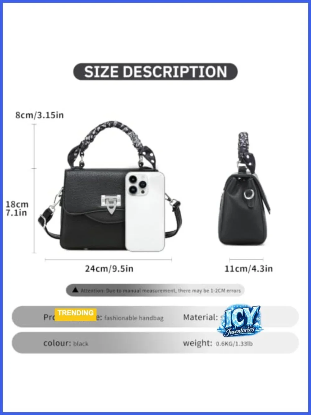 Womens PU Leather Satchel Handbag with Adjustable Crossbody Strap