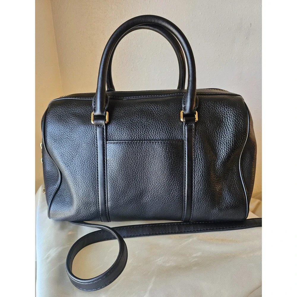 Michael Kors Medium Bedford Black/Gold Pebbled‎ Leather Duffle Satchel Crossbody
