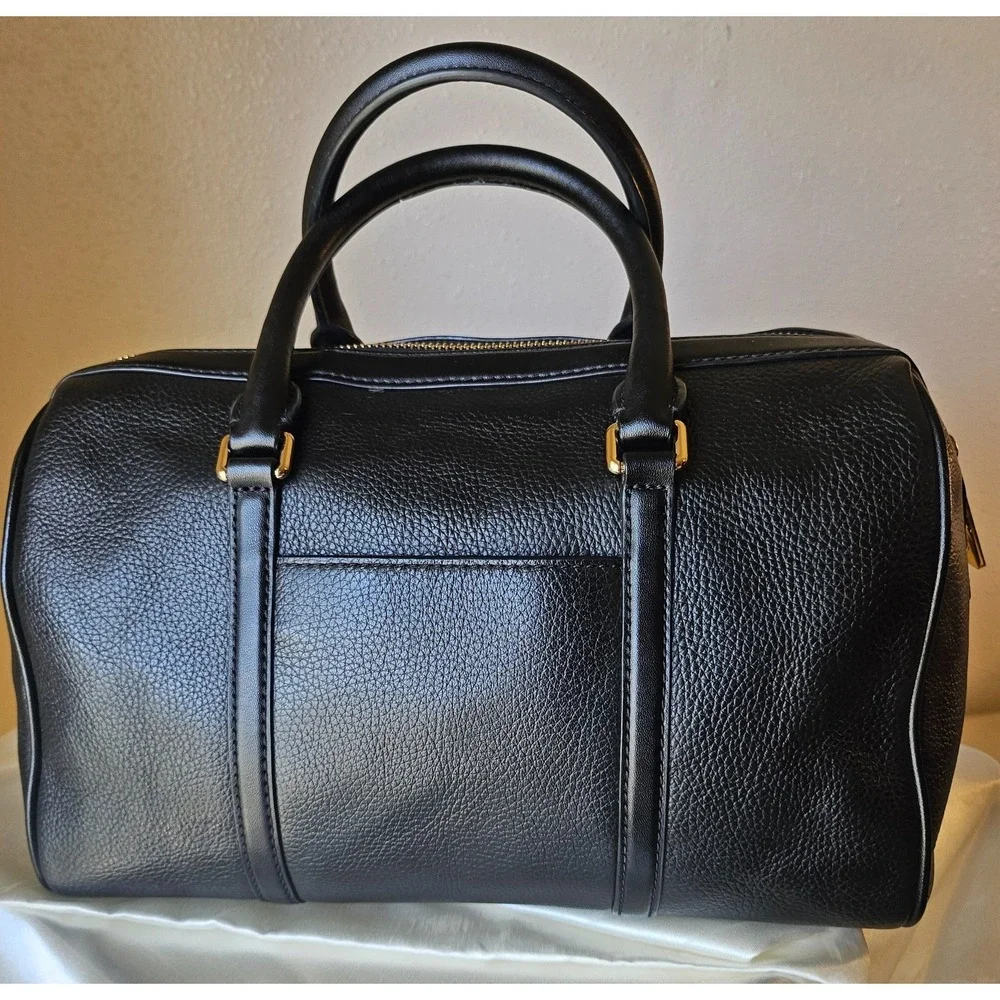 Michael Kors Medium Bedford Black/Gold Pebbled‎ Leather Duffle Satchel Crossbody