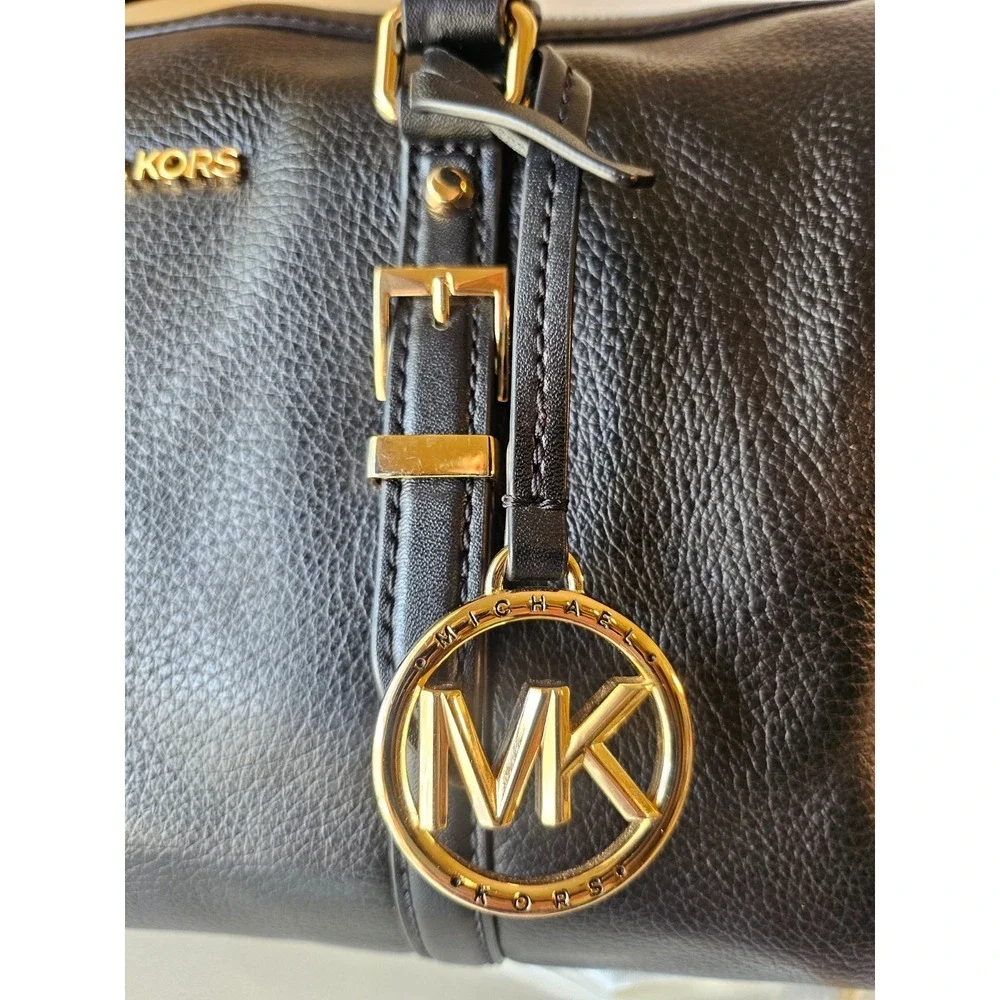 Michael Kors Medium Bedford Black/Gold Pebbled‎ Leather Duffle Satchel Crossbody
