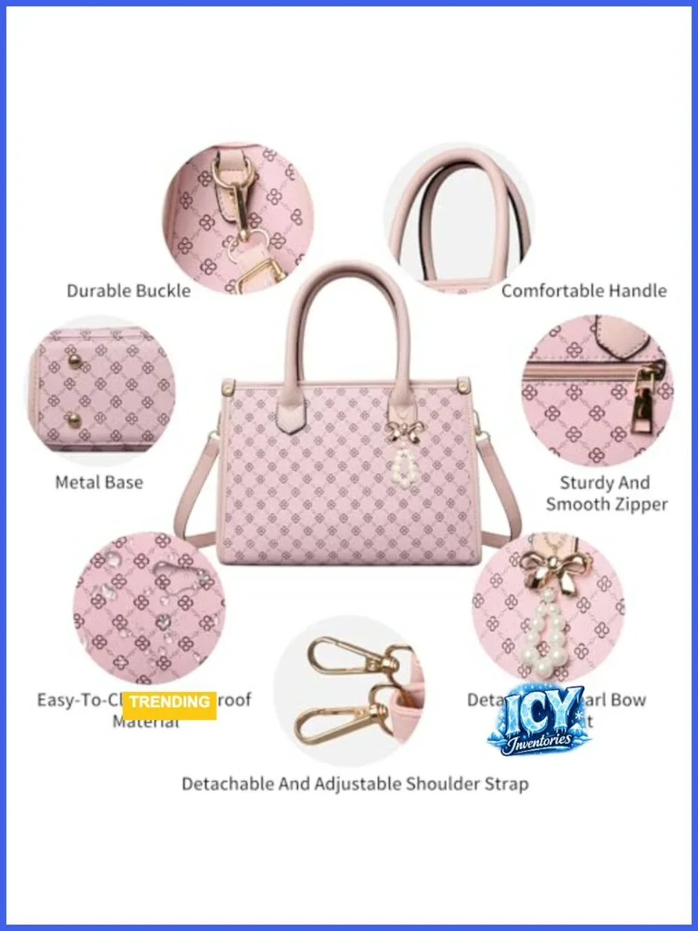 Women's PU Leather Satchel Bag with Bow, 3-Piece Set, Top Handle Shoulder Tote,