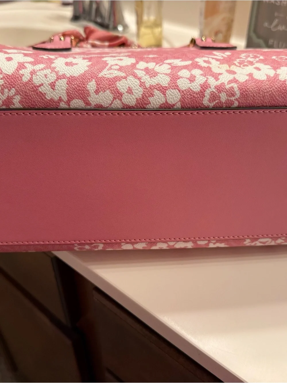 Michael Kors Pink Floral Satchel with Gold Hardware