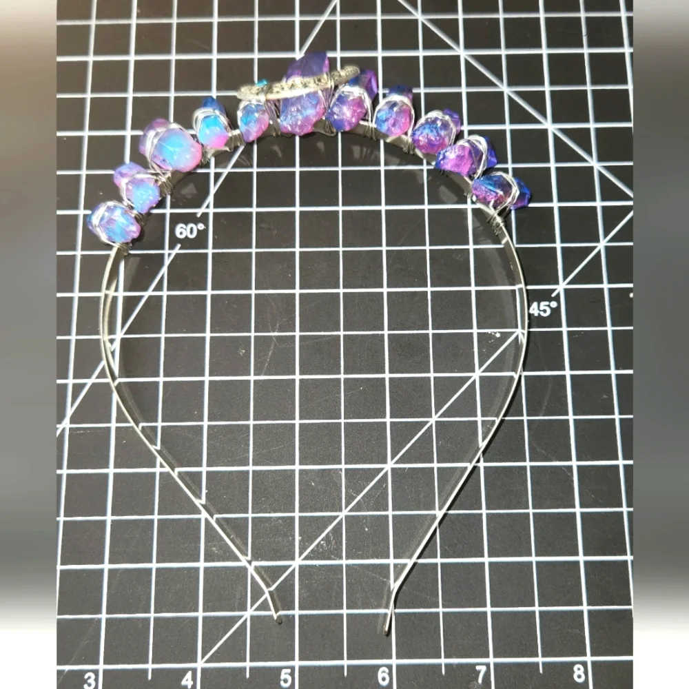 Ombre Violet & Blue Metal Double Terminated Quartz Moon Fairy Headband